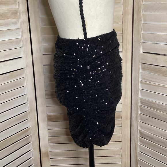 Ronny Kobo Basilla Ruched Black Micro Sequin Mini Skirt M 6 US $348 - Picture 5 of 10